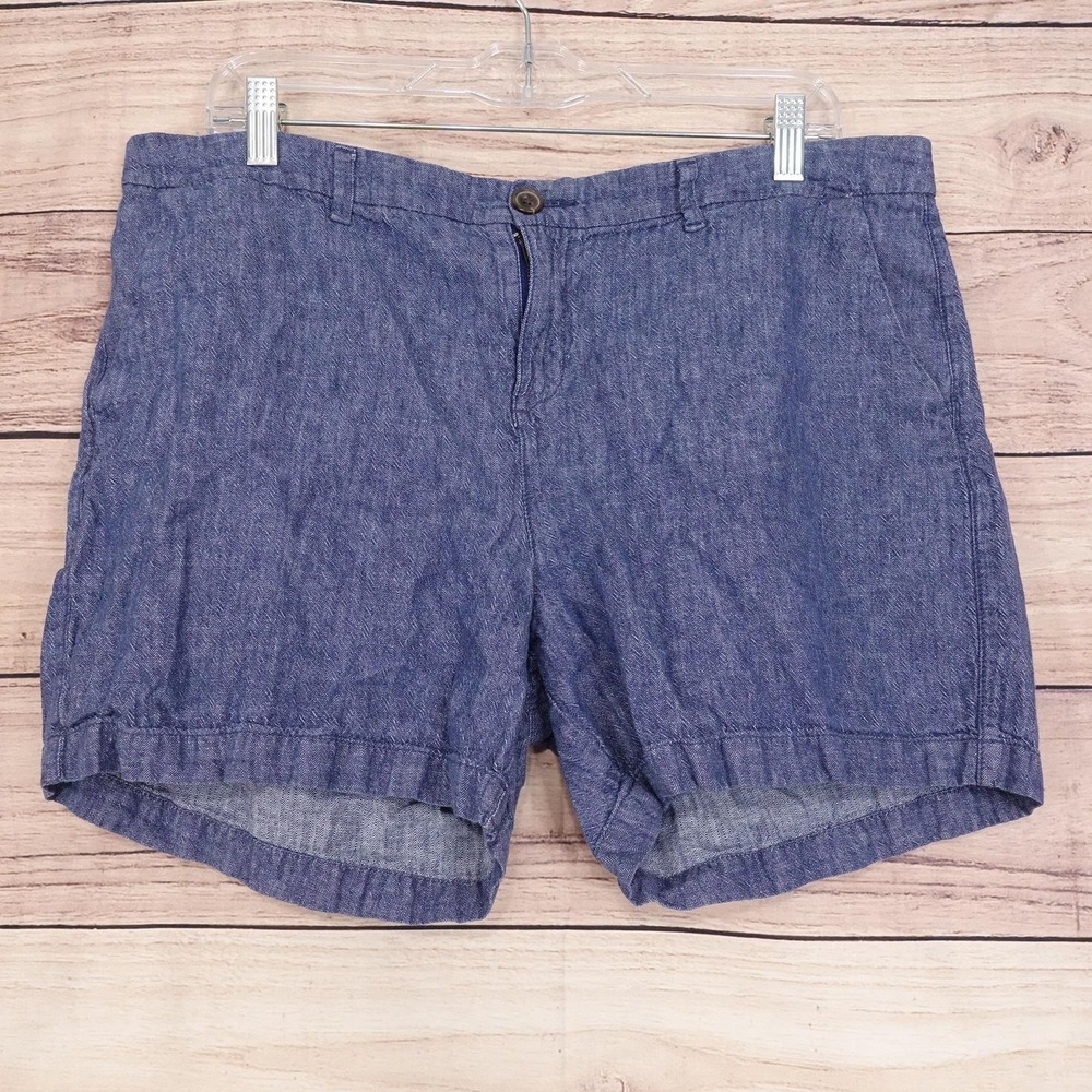Old Navy Chino Shorts Womens Size 14 Blue Linen Herringbone 36 Waist 4.5 Inseam